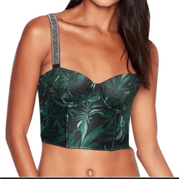 Victoria’s Secret Very Sexy Leaf Tropical Glitter Strap Corset Crop Top NWT 32C - Picture 2 of 7